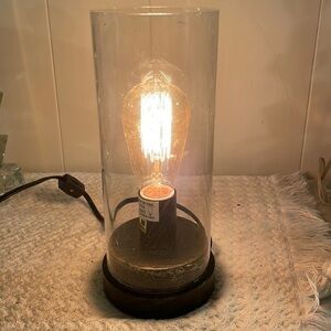 Glass Cylinder Round Wood Base Lamp Adhesive Bottom